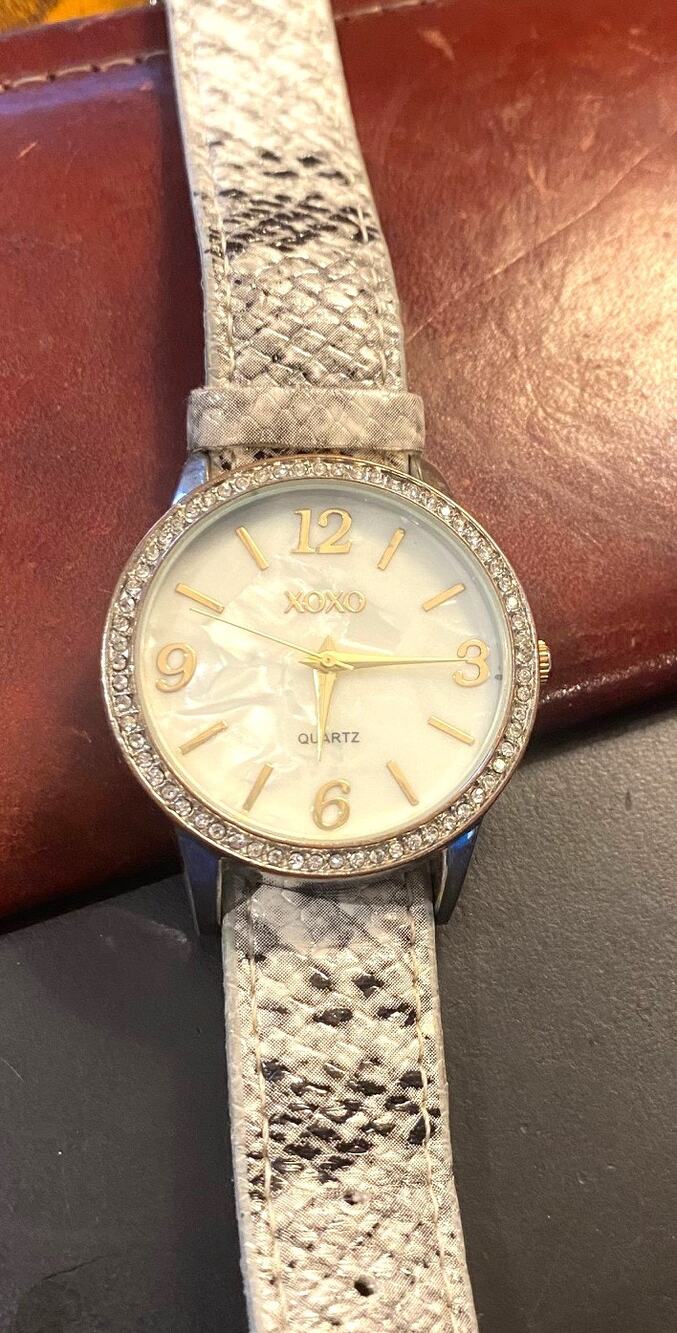 XOXO by  Silver Tone and Rhinestone Quartz Watch with Snakeskin Look Band